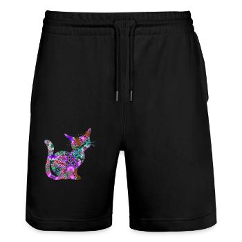 Cat - Stanley/Stella Trainer Unisex Organic Jogging Shorts - black - Front - Nik (191cm) & Marisol (170cm)