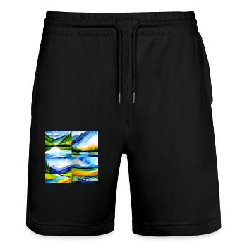 Sanfte Horizonte - Nachhaltige Kollektion - Stanley/Stella Unisex Bio Joggingshorts Trainer  - Schwarz - Vorne - Nik (191cm) & Marisol (170cm)