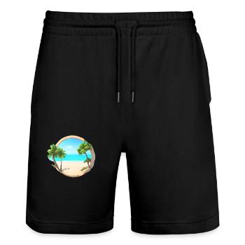 Sommerurlaub Palme Sonne Palmen Insel Strand - Stanley/Stella Unisex Bio Joggingshorts Trainer  - Schwarz - Vorne - Nik (191cm) & Marisol (170cm)