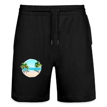 Summer Holiday Palm Beach Palm Islands Island Sun - Stanley/Stella Trainer Unisex Organic Jogging Shorts - black - Front - Nik (191cm) & Marisol (170cm)