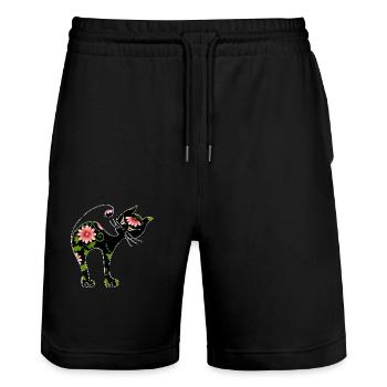 Cat - Stanley/Stella Trainer Unisex Organic Jogging Shorts - black - Front - Nik (191cm) & Marisol (170cm)