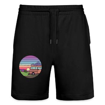 Caravan Camping Gift Camp Camping Camper - Stanley/Stella Trainer Unisex Organic Jogging Shorts - black - Front - Nik (191cm) & Marisol (170cm)