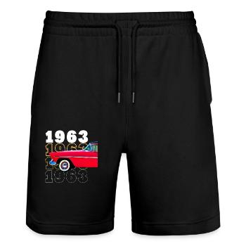 Auto Baujahr 1963 - Stanley/Stella Unisex Bio Joggingshorts Trainer  - Schwarz - Vorne - Nik (191cm) & Marisol (170cm)