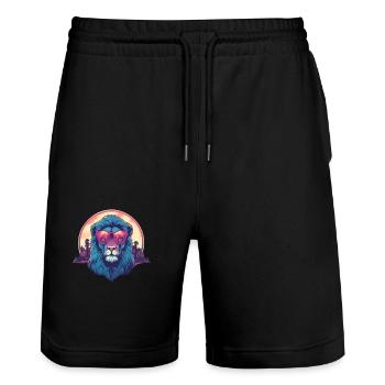 Synthwave Lion Sunset - Short de jogging bio TRAINER Stanley/Stella unisexe - noir - Devant - Nik (191cm) & Marisol (170cm)