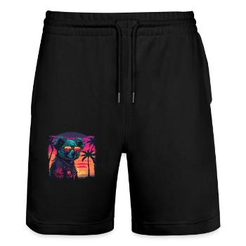 Synthwave Koala Sunset - Stanley/Stella Trainer Unisex Organic Jogging Shorts - black - Front - Nik (191cm) & Marisol (170cm)