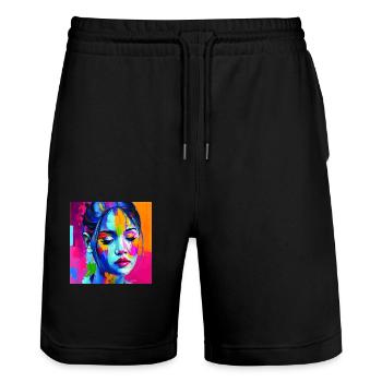 farbiges Gesicht - in Gedanken - Stanley/Stella Unisex Bio Joggingshorts Trainer  - Schwarz - Vorne - Nik (191cm) & Marisol (170cm)