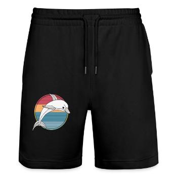 Delfin - Stanley/Stella Unisex Bio Joggingshorts Trainer  - Schwarz - Vorne - Nik (191cm) & Marisol (170cm)