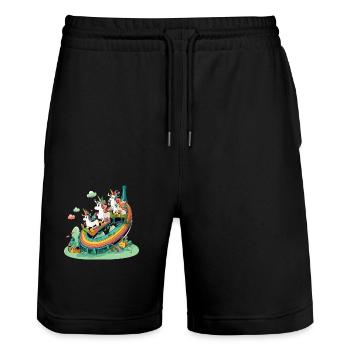 Unicorns in rainbow land - Stanley/Stella Trainer Unisex Organic Jogging Shorts - black - Front - Nik (191cm) & Marisol (170cm)