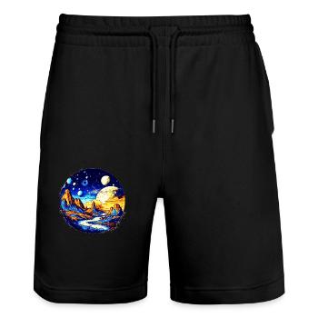 Die Astronomie und das Universum als bunte Galaxie - Stanley/Stella Unisex Bio Joggingshorts Trainer  - Schwarz - Vorne - Nik (191cm) & Marisol (170cm)