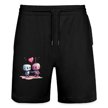 Roboter verliebt - Stanley/Stella Unisex Bio Joggingshorts Trainer  - Schwarz - Vorne - Nik (191cm) & Marisol (170cm)