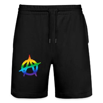 Anarchie A logo LGBT - Short de jogging bio TRAINER Stanley/Stella unisexe - noir - Devant - Nik (191cm) & Marisol (170cm)