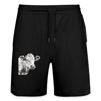 La vache au crayon n°3 - Short de jogging bio TRAINER Stanley/Stella unisexe - noir - Devant - Nik (191cm) & Marisol (170cm)