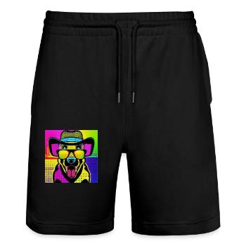 DOG POP, ein Hund mit sehr bunten Brillen - Stanley/Stella Unisex Bio Joggingshorts Trainer  - Schwarz - Vorne - Nik (191cm) & Marisol (170cm)