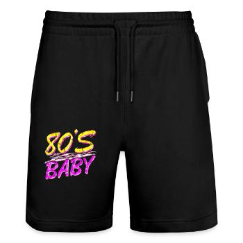 80er Jahre Retro Vintage lustig 70er Jahre Nostalgie Musik Liebe - Stanley/Stella Unisex Bio Joggingshorts Trainer  - Schwarz - Vorne - Nik (191cm) & Marisol (170cm)