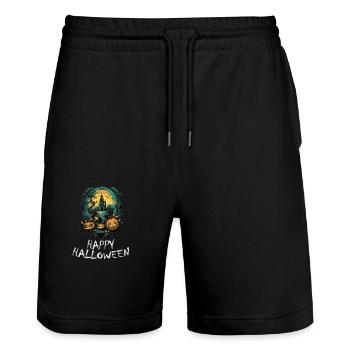 Halloween - Happy Halloween - Stanley/Stella Unisex Bio Joggingshorts Trainer  - Schwarz - Vorne - Nik (191cm) & Marisol (170cm)