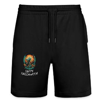 Halloween - Happy Halloween - Stanley/Stella Trainer Unisex Organic Jogging Shorts - black - Front - Nik (191cm) & Marisol (170cm)
