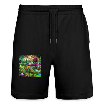 Futuristischer Garten - Stanley/Stella Unisex Bio Joggingshorts Trainer  - Schwarz - Vorne - Nik (191cm) & Marisol (170cm)