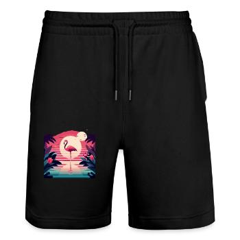 Flamingo Paradis - Miami Style - Stanley/Stella Unisex Bio Joggingshorts Trainer  - Schwarz - Vorne - Nik (191cm) & Marisol (170cm)