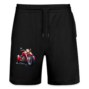 Die Faszination klassischer Motorräder und Trike - Stanley/Stella Unisex Bio Joggingshorts Trainer  - Schwarz - Vorne - Nik (191cm) & Marisol (170cm)