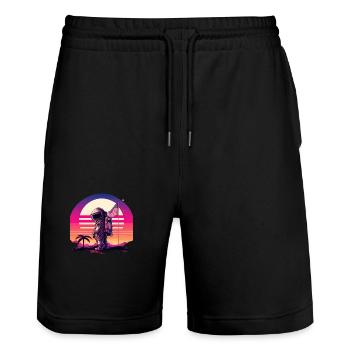 Synthwave Astronaut Space Sunset - Short de jogging bio TRAINER Stanley/Stella unisexe - noir - Devant - Nik (191cm) & Marisol (170cm)