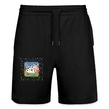 Cow - Stanley/Stella Trainer Unisex Organic Jogging Shorts - black - Front - Nik (191cm) & Marisol (170cm)