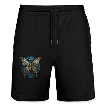 Maschinenschmetterling - Stanley/Stella Unisex Bio Joggingshorts Trainer  - Schwarz - Vorne - Nik (191cm) & Marisol (170cm)