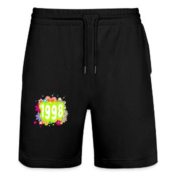 Jahr 1998 Jubiläum Groovy blumig - Stanley/Stella Unisex Bio Joggingshorts Trainer  - Schwarz - Vorne - Nik (191cm) & Marisol (170cm)