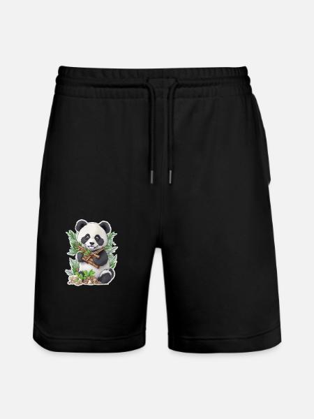 Panda bear eats bamboo - Stanley/Stella Trainer Unisex Organic Jogging Shorts - black