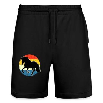 Vintage Retro Pferd Sonnenuntergang für Pferdeliebhaber - Stanley/Stella Unisex Bio Joggingshorts Trainer  - Schwarz - Vorne - Nik (191cm) & Marisol (170cm)
