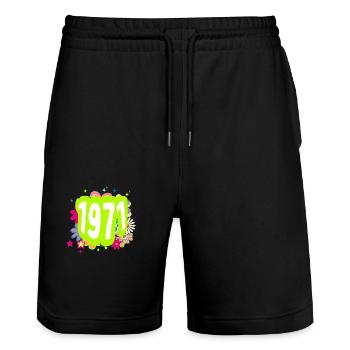 Jahr 1971 Jubiläum Floral Groovy - Stanley/Stella Unisex Bio Joggingshorts Trainer  - Schwarz - Vorne - Nik (191cm) & Marisol (170cm)