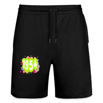 Year 1954 anniversary Floral Groovy - Stanley/Stella Trainer Unisex Organic Jogging Shorts - black - Front - Nik (191cm) & Marisol (170cm)