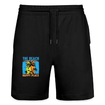 La plage est mon endroit heureux - Short de jogging bio TRAINER Stanley/Stella unisexe - noir - Devant - Nik (191cm) & Marisol (170cm)