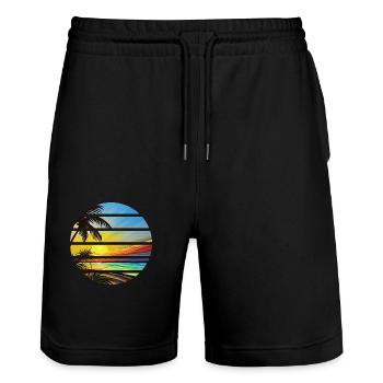 Sommerurlaub Palmen Insel Strand Sonne Palme - Stanley/Stella Unisex Bio Joggingshorts Trainer  - Schwarz - Vorne - Nik (191cm) & Marisol (170cm)