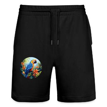 Ara bleu et or - Short de jogging bio TRAINER Stanley/Stella unisexe - noir - Devant - Nik (191cm) & Marisol (170cm)