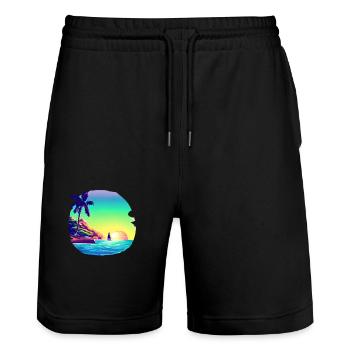 Summer Holiday Sun Palm Beach Palm Island - Stanley/Stella Trainer Unisex Organic Jogging Shorts - black - Front - Nik (191cm) & Marisol (170cm)