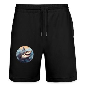 Great White Shark - Stanley/Stella Trainer Unisex Organic Jogging Shorts - black - Front - Nik (191cm) & Marisol (170cm)