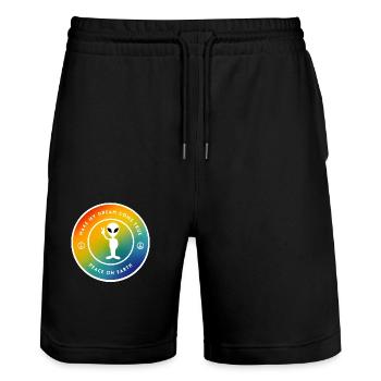Weltfrieden - Stanley/Stella Unisex Bio Joggingshorts Trainer  - Schwarz - Vorne - Nik (191cm) & Marisol (170cm)
