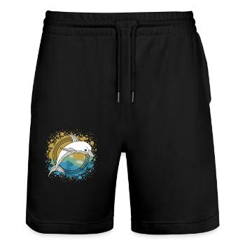 Delfin - Stanley/Stella Unisex Bio Joggingshorts Trainer  - Schwarz - Vorne - Nik (191cm) & Marisol (170cm)