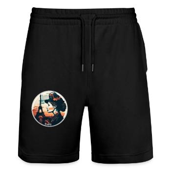 Paris La ville de l'amour - Short de jogging bio TRAINER Stanley/Stella unisexe - noir - Devant - Nik (191cm) & Marisol (170cm)
