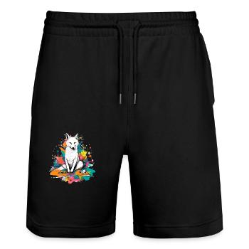 Niedrig der Wolfshund - Stanley/Stella Unisex Bio Joggingshorts Trainer  - Schwarz - Vorne - Nik (191cm) & Marisol (170cm)