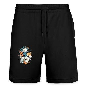 Passion des renards - Short de jogging bio TRAINER Stanley/Stella unisexe - noir - Devant - Nik (191cm) & Marisol (170cm)