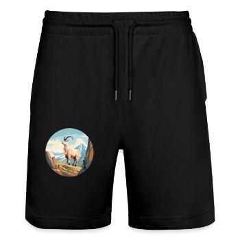 Mountain Goat - Stanley/Stella Trainer Unisex Organic Jogging Shorts - black - Front - Nik (191cm) & Marisol (170cm)