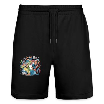 Izidi, der Alligator - Stanley/Stella Unisex Bio Joggingshorts Trainer  - Schwarz - Vorne - Nik (191cm) & Marisol (170cm)