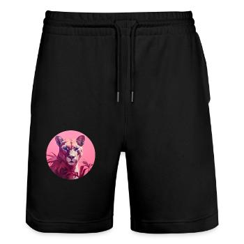 Panther in Pink - Stanley/Stella Trainer Unisex Organic Jogging Shorts - black - Front - Nik (191cm) & Marisol (170cm)
