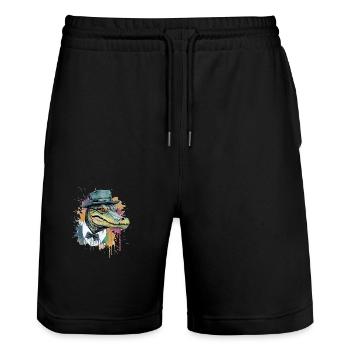 Kifo das Krokodil - Stanley/Stella Unisex Bio Joggingshorts Trainer  - Schwarz - Vorne - Nik (191cm) & Marisol (170cm)