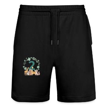 2nd Anniversary - Second Anniversary Animals - Stanley/Stella Trainer Unisex Organic Jogging Shorts - black - Front - Nik (191cm) & Marisol (170cm)