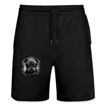 Chien carlin avec des lunettes de nerd - Short de jogging bio TRAINER Stanley/Stella unisexe - noir - Devant - Nik (191cm) & Marisol (170cm)