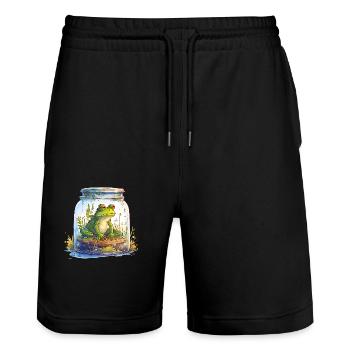 Weatherman in a glass - Stanley/Stella Trainer Unisex Organic Jogging Shorts - black - Front - Nik (191cm) & Marisol (170cm)