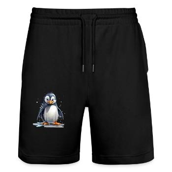 Lustiger Pinguin - Stanley/Stella Unisex Bio Joggingshorts Trainer  - Schwarz - Vorne - Nik (191cm) & Marisol (170cm)