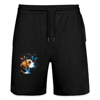 Beagle Dog Butterfly - Stanley/Stella Trainer Unisex Organic Jogging Shorts - black - Front - Nik (191cm) & Marisol (170cm)